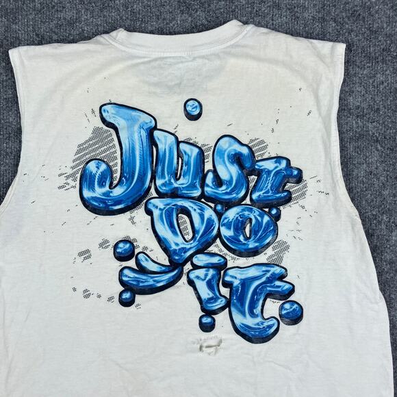 Nike Sleeveless T-Shirt Mens Size L White Cutoff Swoosh Logo Gym Workout Tank - Picture 1 of 10